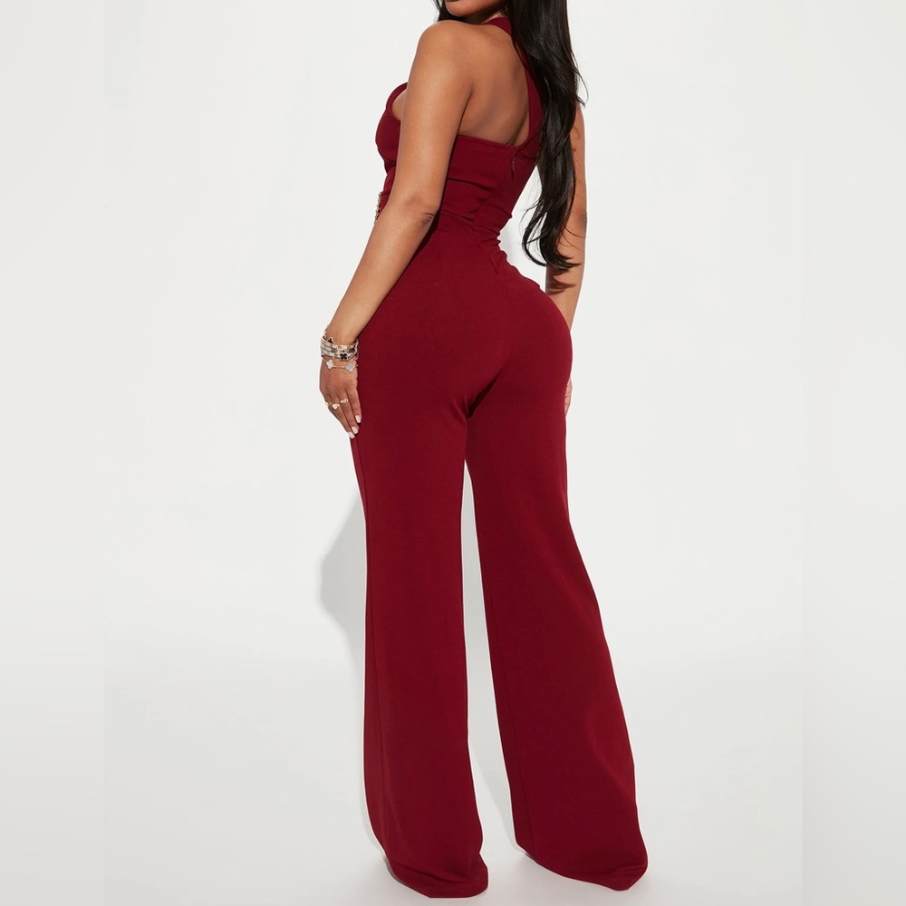 Amelia One Shoulder Jumpsuit- Burgundy
